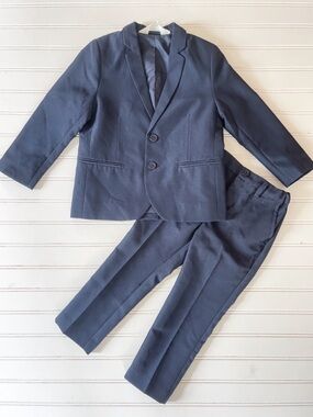 H&M EUC/LN Slate Blue Tailored 2 PC Suit |Blazer & Elastic Dress Pants Set